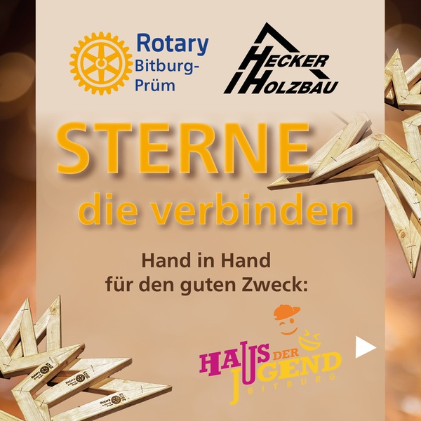 Veranstaltungsplakat mit Holzsternen, die bestellt werden können.