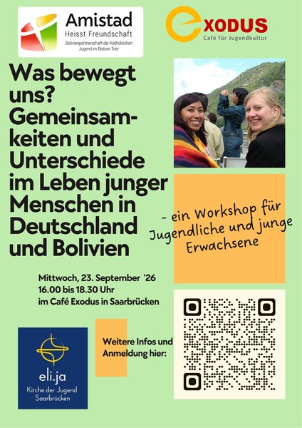 Titelbild zur Veranstaltung Was bewegt uns? Gemeinsamkeiten und Unterschiede im Leben junger Menschen in Deutschland und Bolivien