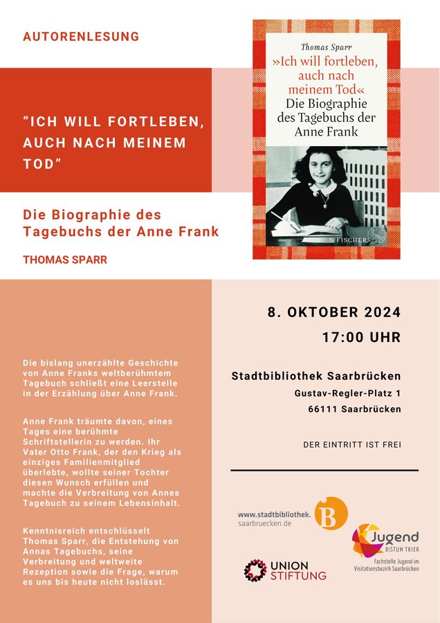 Titelbild zur Veranstaltung Autorenlesung mit Thomas Sparr "Die Biographie des Tagebuchs der Anne Frank"