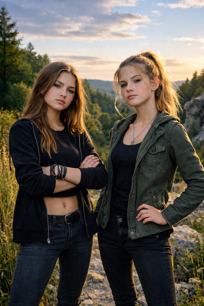 Zwei jugendliche Mädchen stehen selbstbewusst nebeneinander