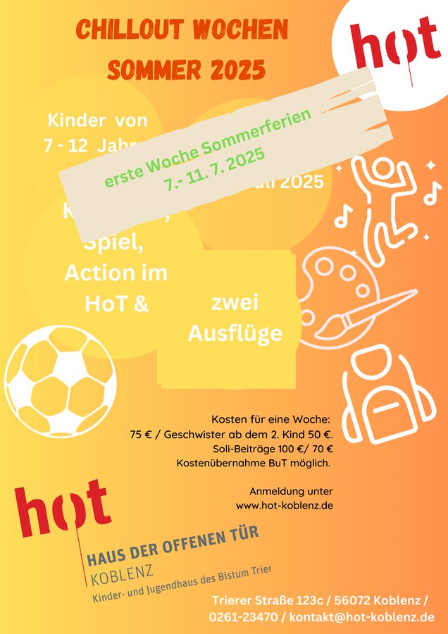 Titelbild zur Veranstaltung Sommer CHILLOUT  Kinderferienwoche 7. -11. Juli 2025