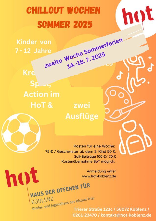 Titelbild zur Veranstaltung Sommer CHILLOUT   Kinderferienwoche 14. -18. Juli 2025