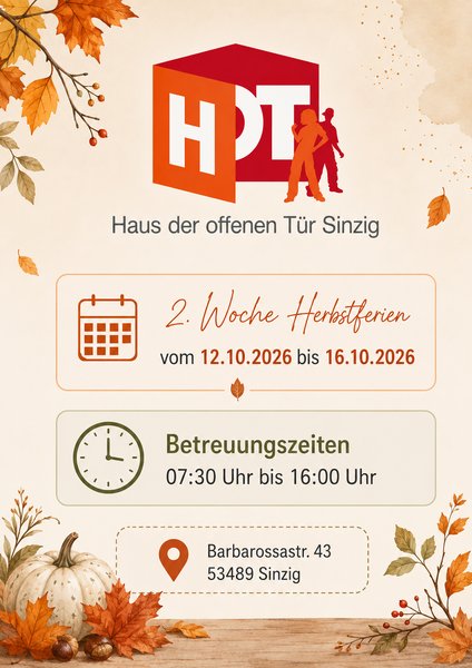 Titelbild zur Veranstaltung Herbstferien im HoT 2. Woche vom 12.10.2026 - 16.10.2026